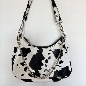 Black and White Cow Print Shoulder Bag